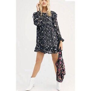 Free People These Dreams Dress Womens Sm Black Floral Chiffon Boho *no liner